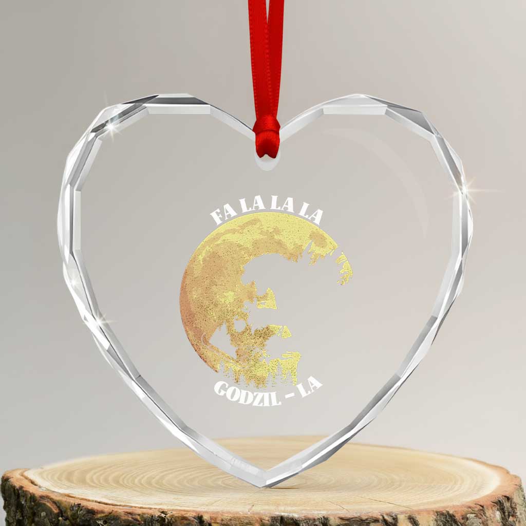 Funny Xmas Godzilla Heart Crystal Glass Ornament Falalala Godzil La Santa Reindeers Xmas Japanese Monster - Wonder Print Shop
