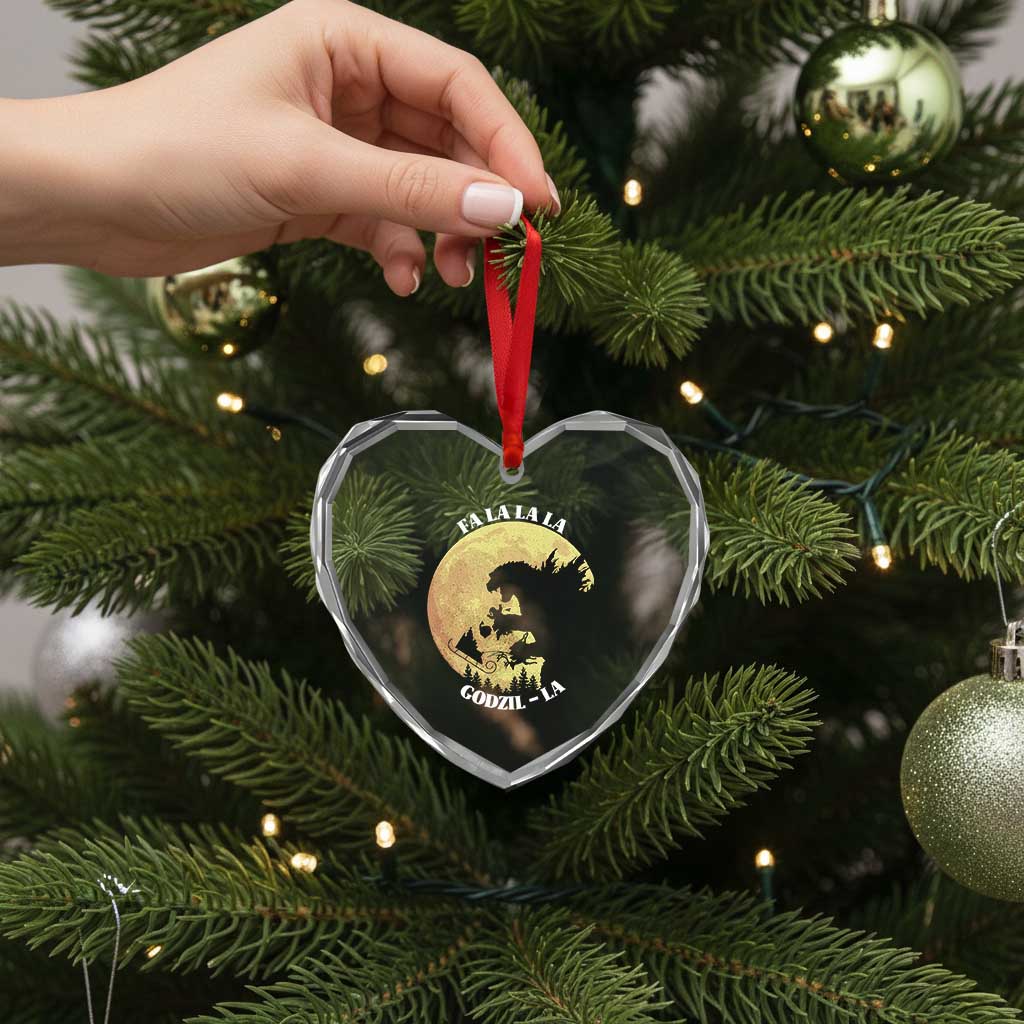 Funny Xmas Godzilla Heart Crystal Glass Ornament Falalala Godzil La Santa Reindeers Xmas Japanese Monster - Wonder Print Shop