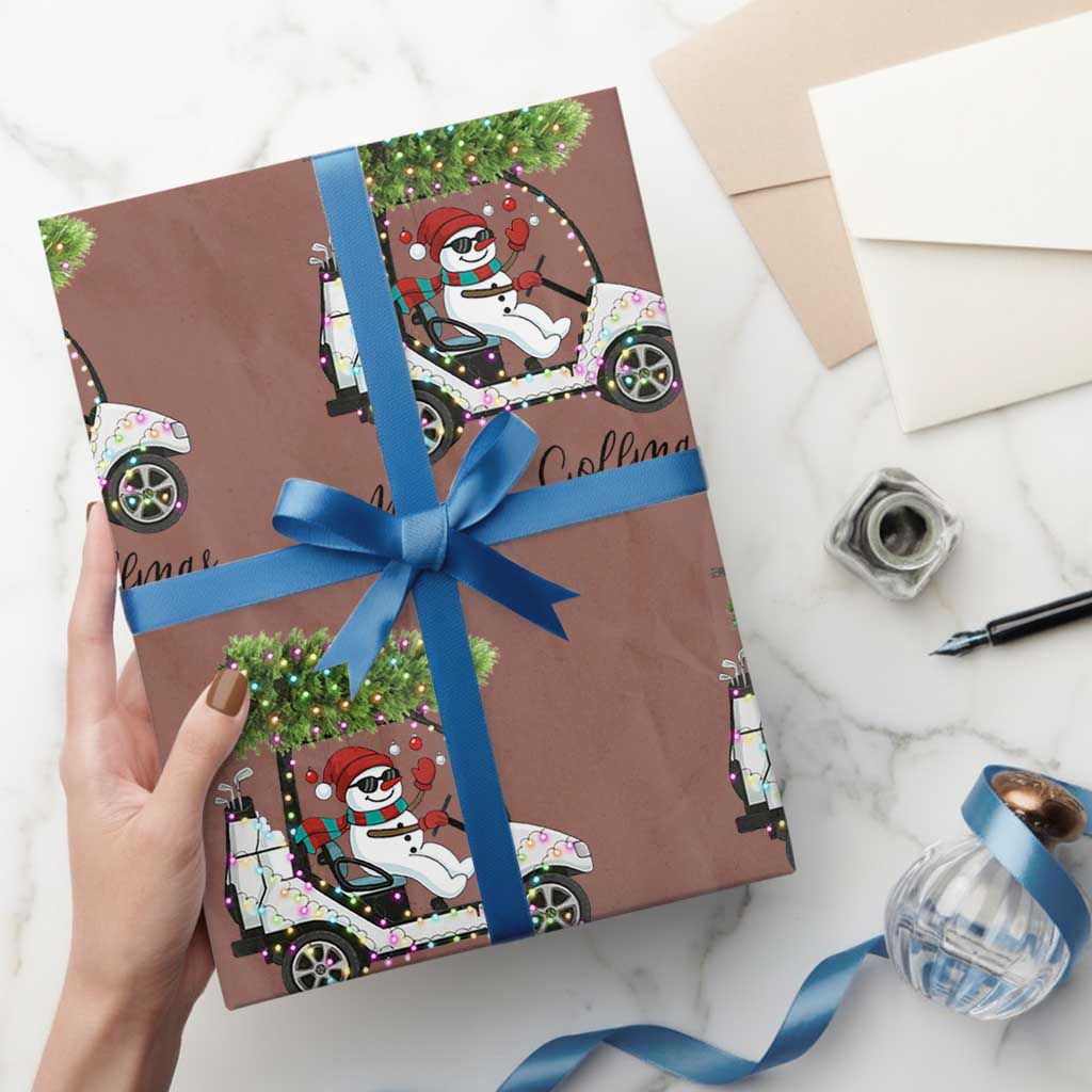 Funny Xmas Golf Wrapping Paper Roll Snowman Driving Golf Cart Merry Golfmas - Wonder Print Shop
