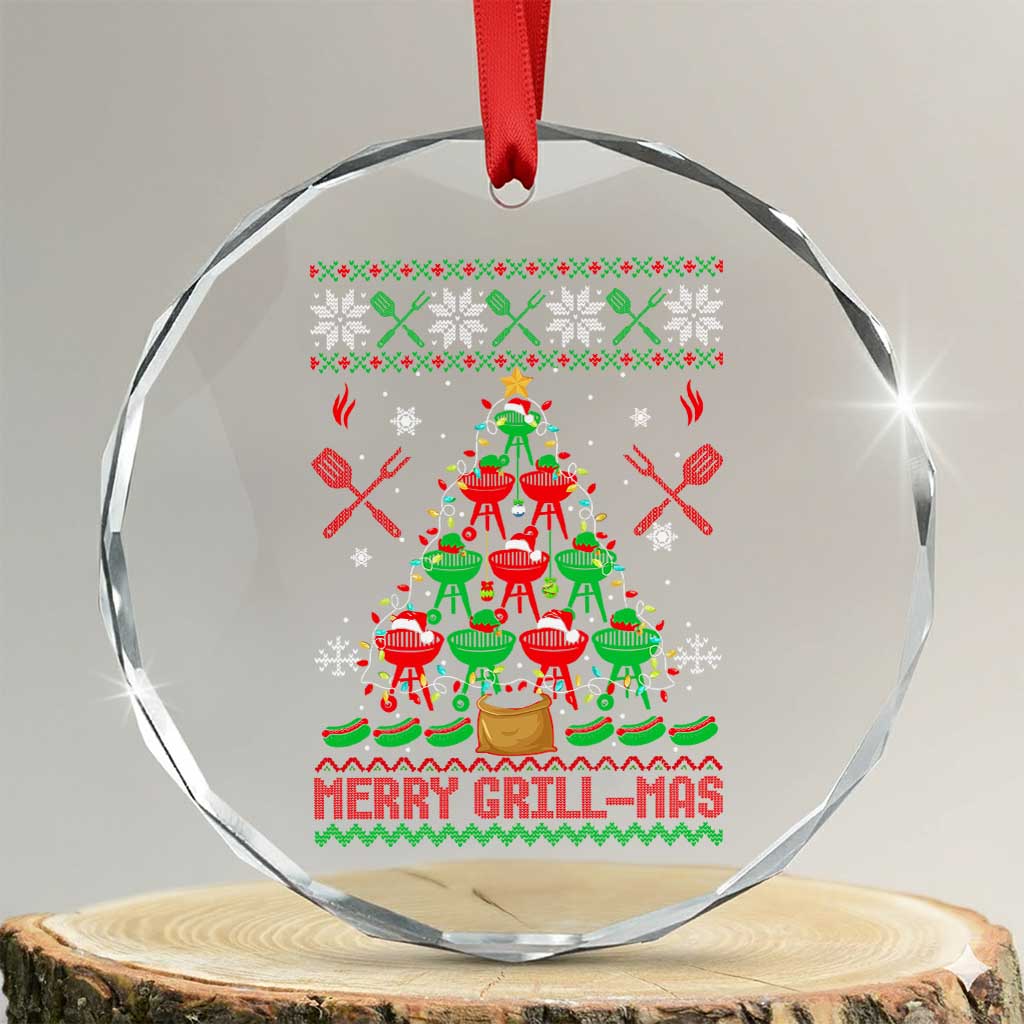 Funny Xmas Grilling Crystal Glass Ornament Merry Grill Mas Santa Grilling BBQ Smoking Meat - Wonder Print Shop