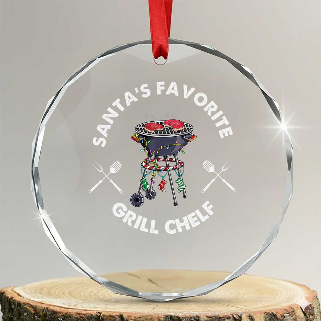 Funny Xmas Grilling Crystal Glass Ornament Santa's Favorite Grill Chelf BBQ - Wonder Print Shop