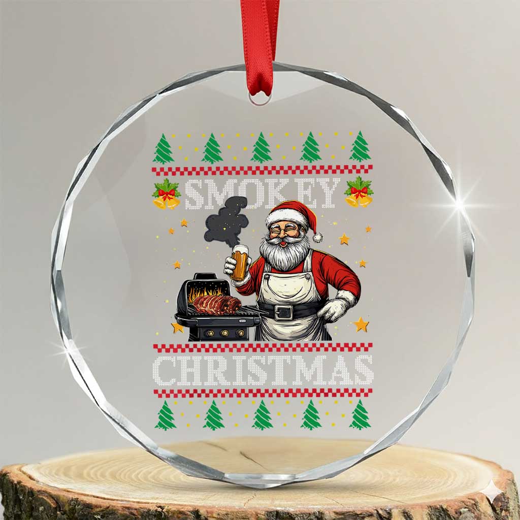 Funny Xmas Grilling Crystal Glass Ornament Smokey Xmas BBQ Santa Grill Roast On Smoker - Wonder Print Shop