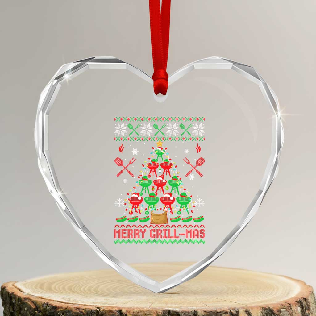Funny Xmas Grilling Heart Crystal Glass Ornament Merry Grill Mas Santa Grilling BBQ Smoking Meat - Wonder Print Shop