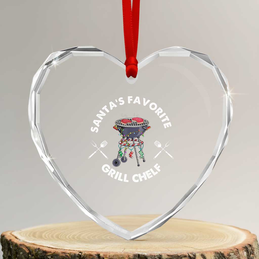 Funny Xmas Grilling Heart Crystal Glass Ornament Santa's Favorite Grill Chelf BBQ - Wonder Print Shop