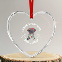 Funny Xmas Grilling Heart Crystal Glass Ornament Santa's Favorite Grill Chelf BBQ - Wonder Print Shop