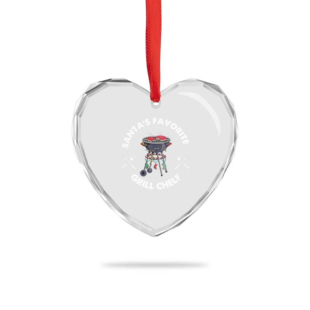 Funny Xmas Grilling Heart Crystal Glass Ornament Santa's Favorite Grill Chelf BBQ - Wonder Print Shop
