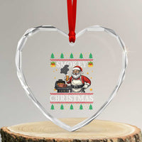Funny Xmas Grilling Heart Crystal Glass Ornament Smokey Xmas BBQ Santa Grill Roast On Smoker - Wonder Print Shop