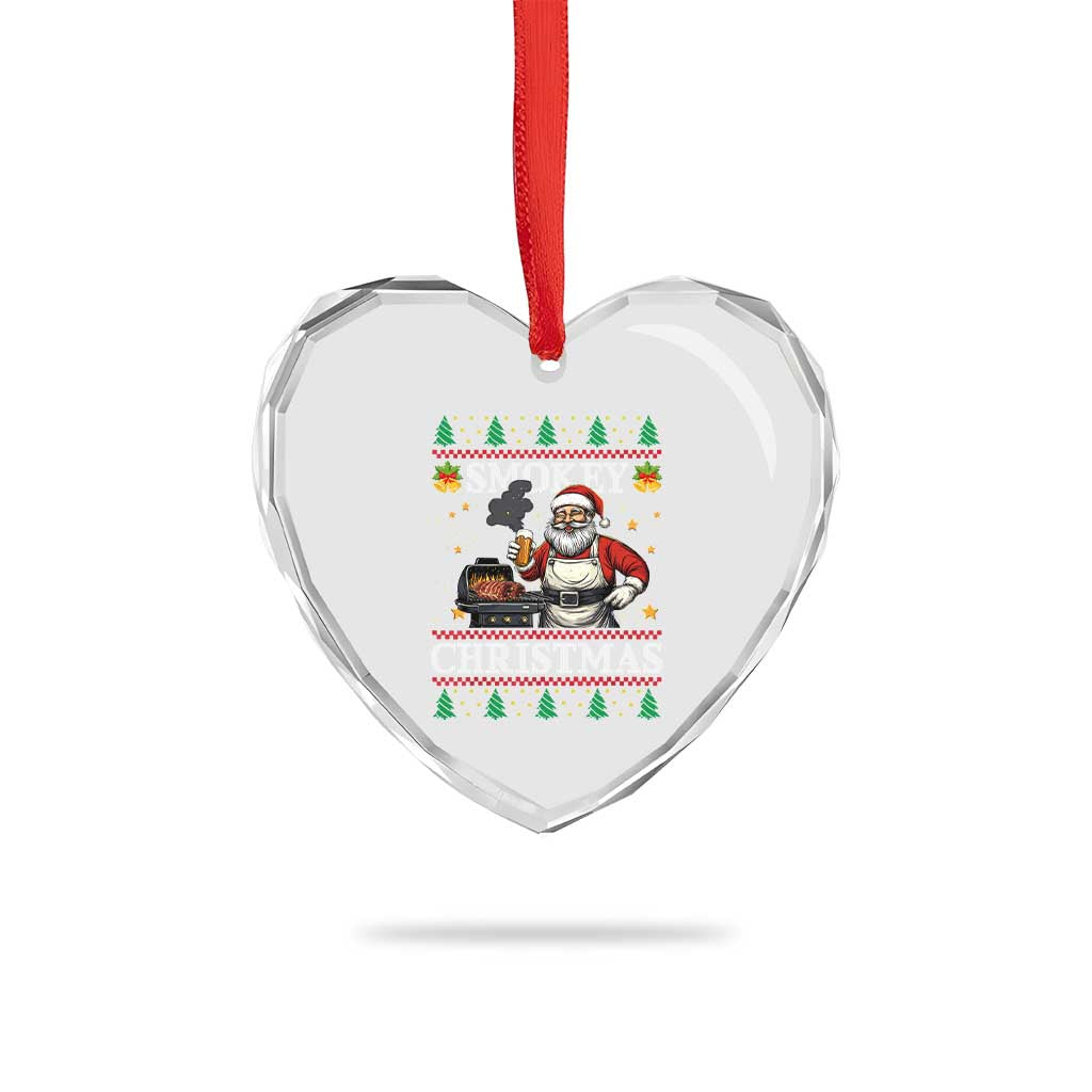 Funny Xmas Grilling Heart Crystal Glass Ornament Smokey Xmas BBQ Santa Grill Roast On Smoker - Wonder Print Shop