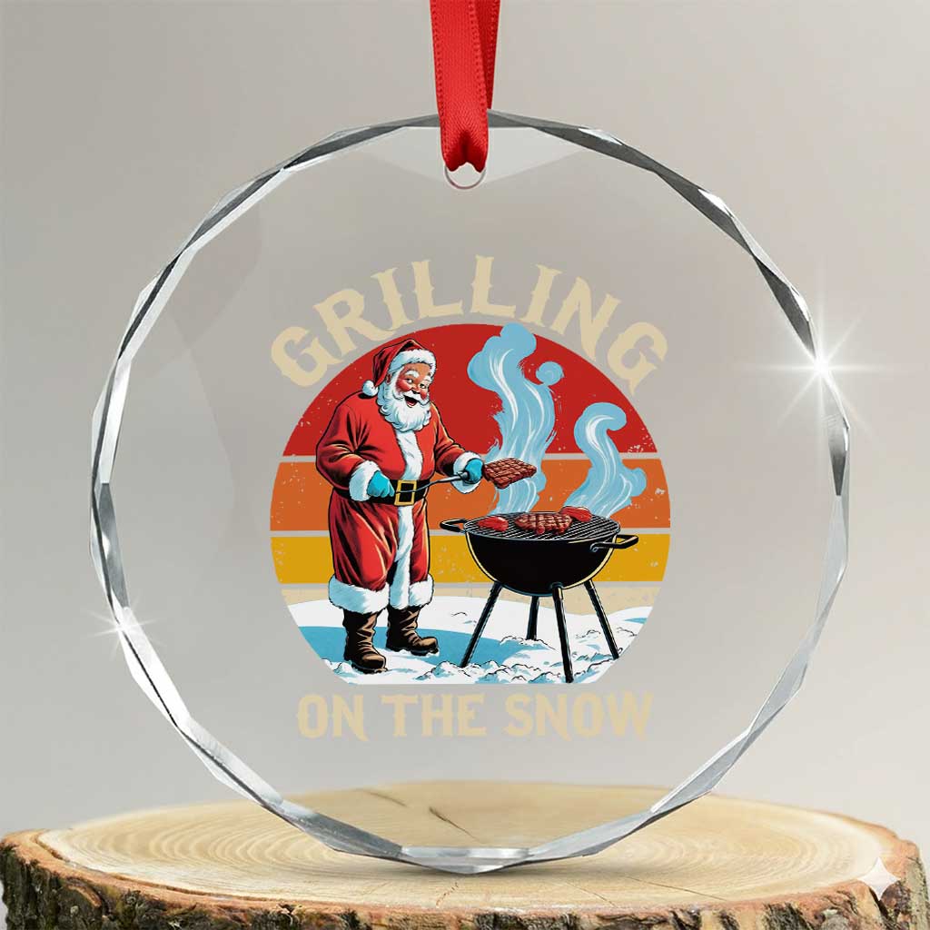 Funny Xmas Grilling Santa Crystal Glass Ornament Grilling On The Snow TS11