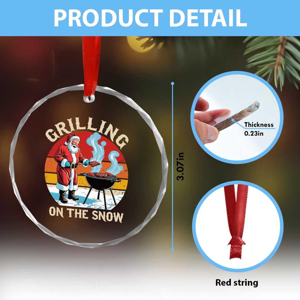 Funny Xmas Grilling Santa Crystal Glass Ornament Grilling On The Snow TS11
