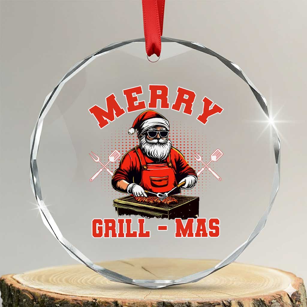 Funny Xmas Grilling Santa Crystal Glass Ornament Merry Grill-Mas BBQ TS11