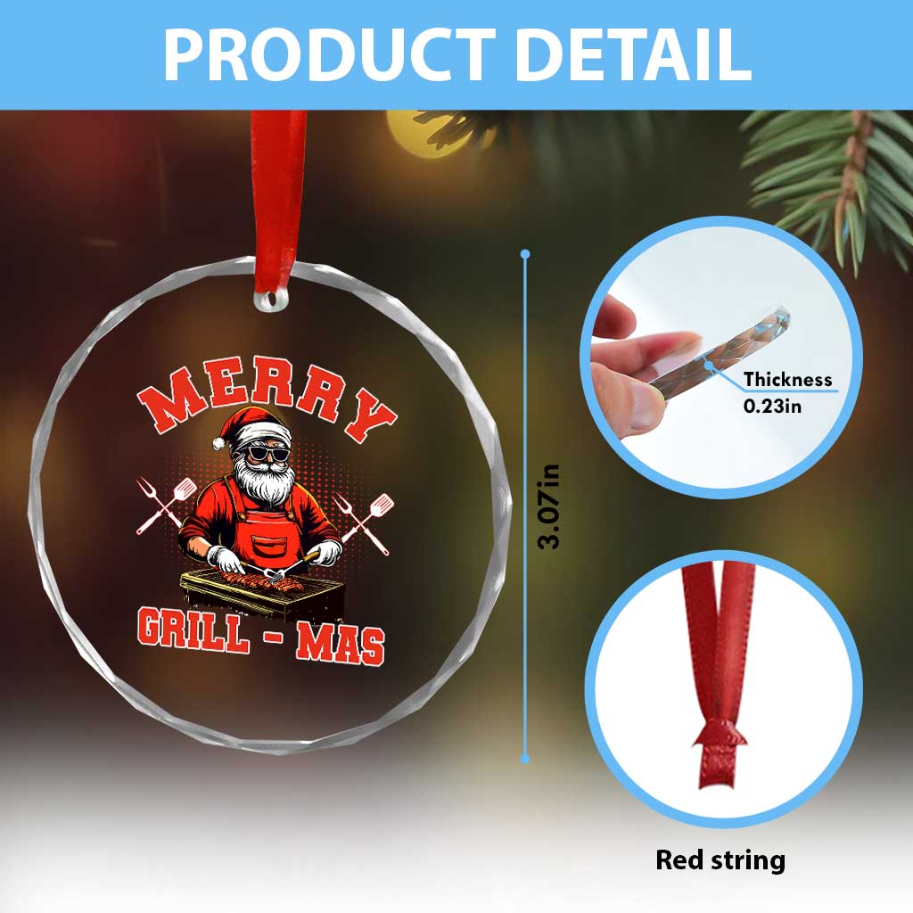 Funny Xmas Grilling Santa Crystal Glass Ornament Merry Grill-Mas BBQ TS11
