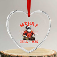 Funny Xmas Grilling Santa Heart Crystal Glass Ornament Merry Grill-Mas BBQ - Wonder Print Shop