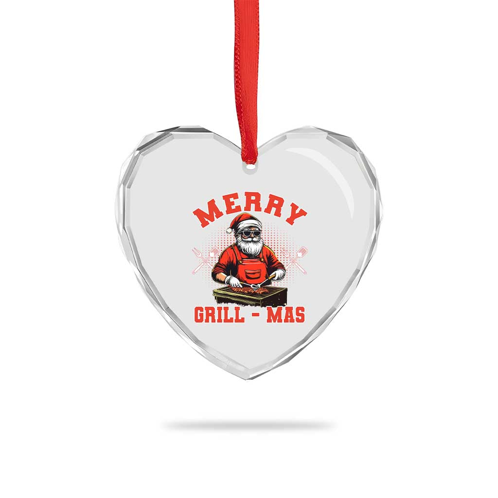 Funny Xmas Grilling Santa Heart Crystal Glass Ornament Merry Grill-Mas BBQ - Wonder Print Shop