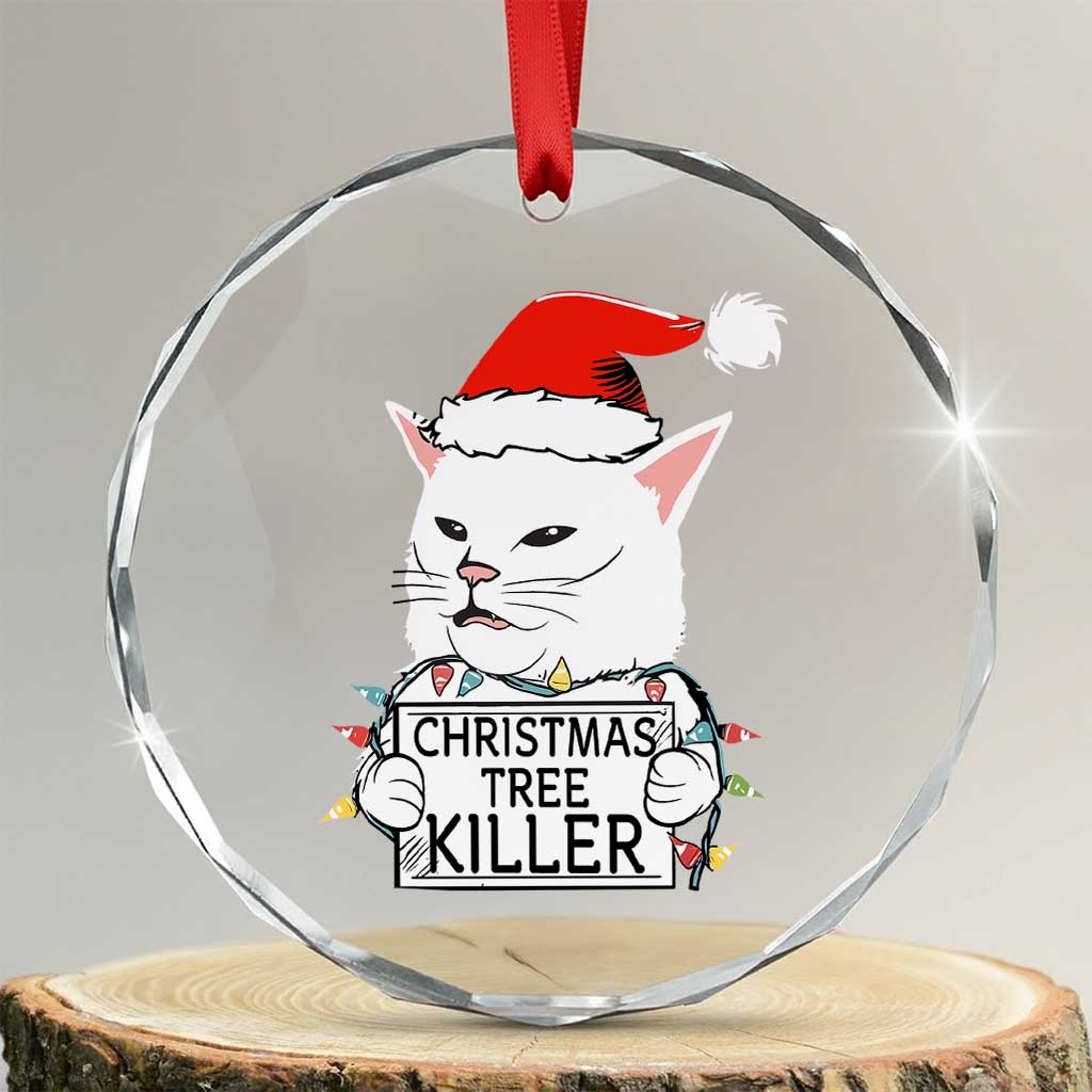 Funny Xmas Grumpy Cat Crystal Glass Ornament Xmas Tree Killer Santa Kitten TS12