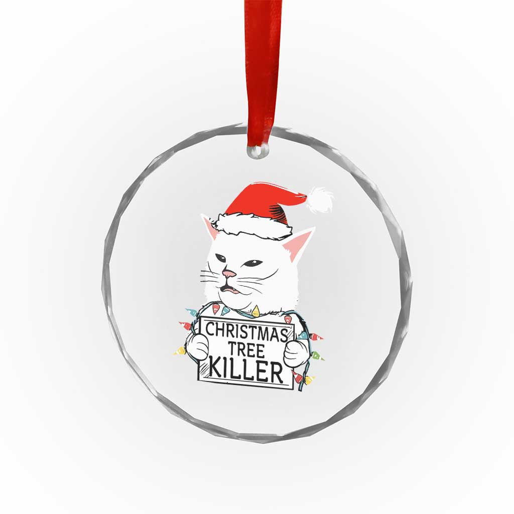 Funny Xmas Grumpy Cat Crystal Glass Ornament Xmas Tree Killer Santa Kitten TS12