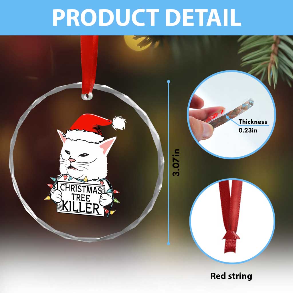 Funny Xmas Grumpy Cat Crystal Glass Ornament Xmas Tree Killer Santa Kitten TS12