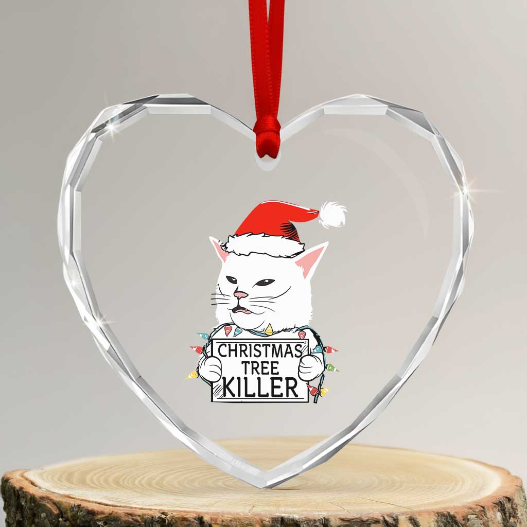 Funny Xmas Grumpy Cat Heart Crystal Glass Ornament Xmas Tree Killer Santa Kitten - Wonder Print Shop
