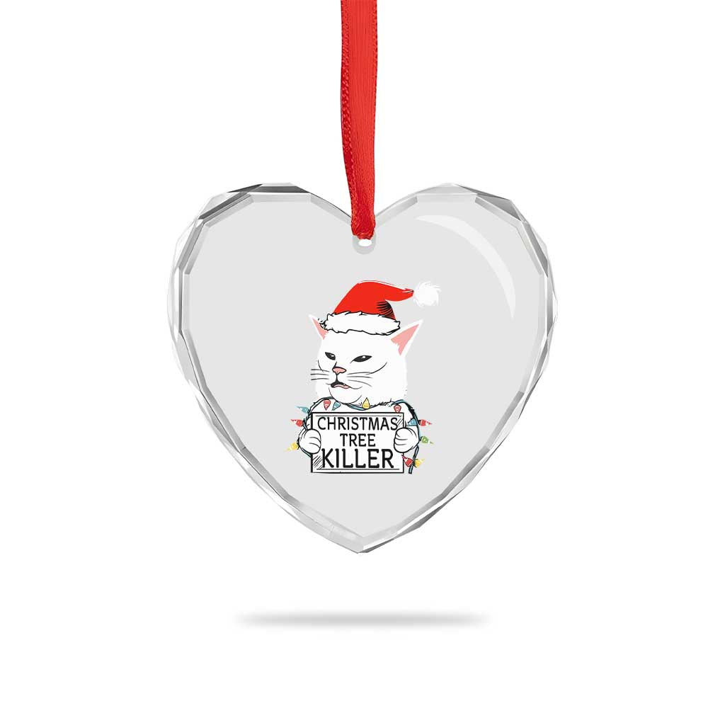 Funny Xmas Grumpy Cat Heart Crystal Glass Ornament Xmas Tree Killer Santa Kitten - Wonder Print Shop