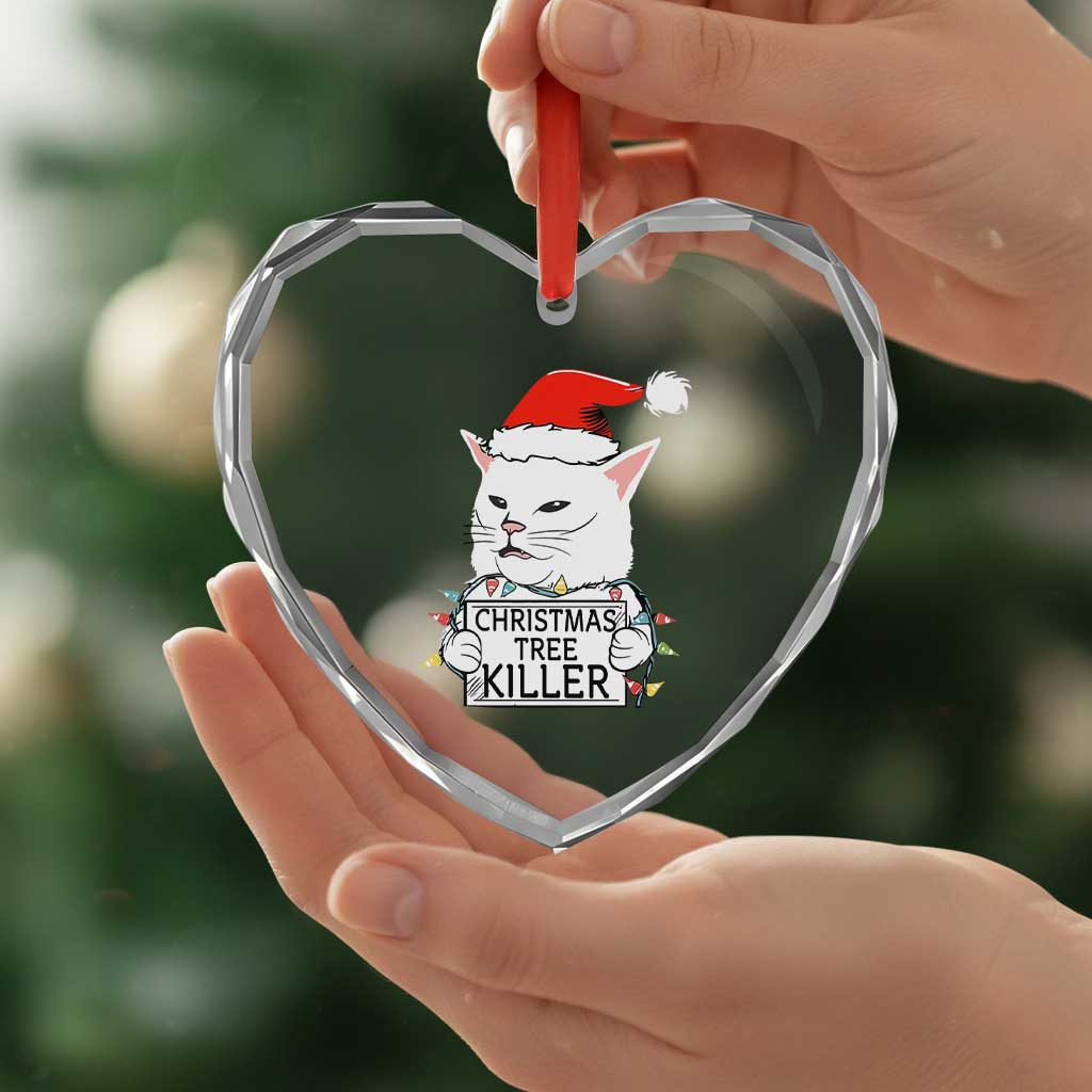 Funny Xmas Grumpy Cat Heart Crystal Glass Ornament Xmas Tree Killer Santa Kitten - Wonder Print Shop