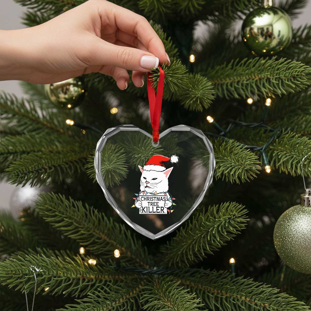 Funny Xmas Grumpy Cat Heart Crystal Glass Ornament Xmas Tree Killer Santa Kitten - Wonder Print Shop