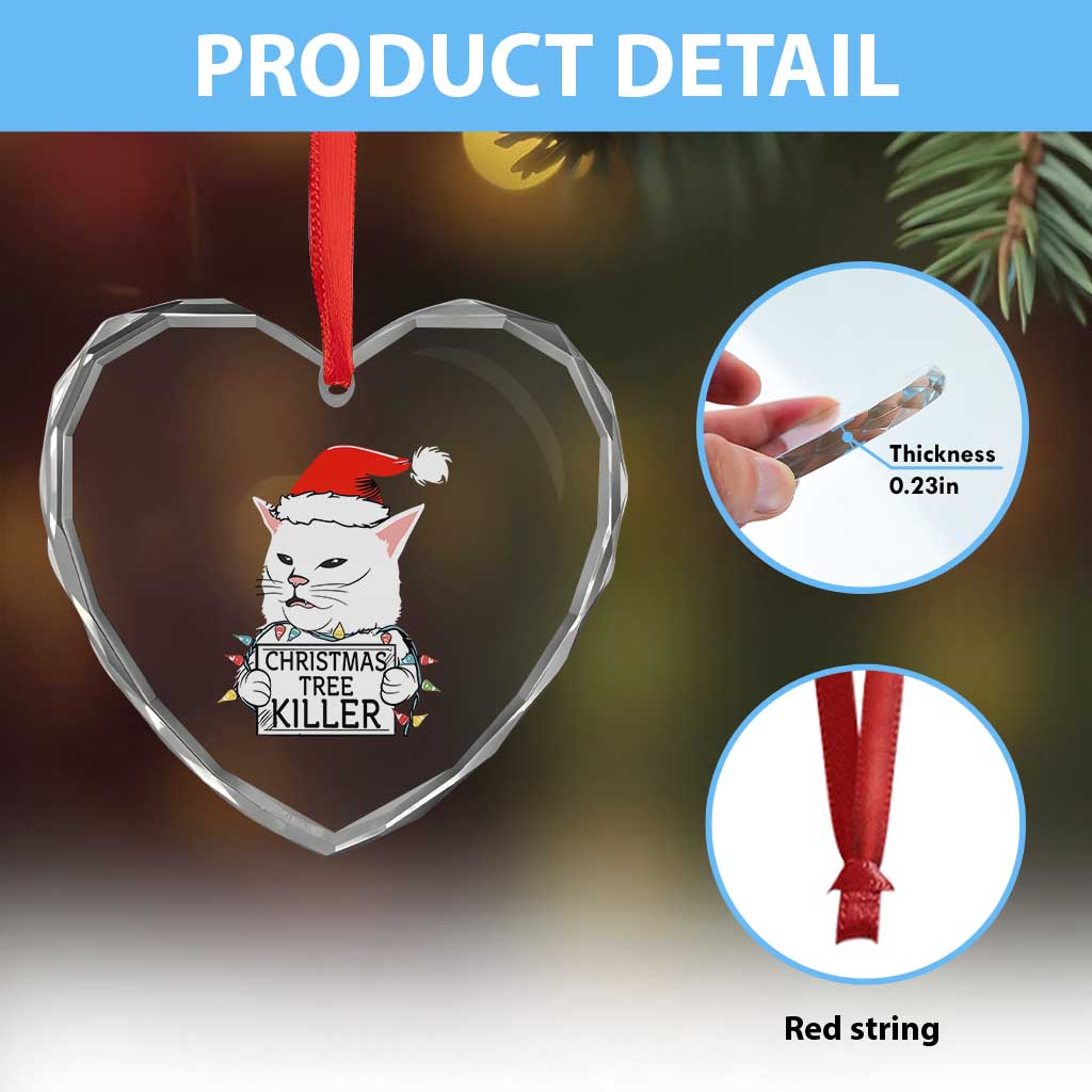 Funny Xmas Grumpy Cat Heart Crystal Glass Ornament Xmas Tree Killer Santa Kitten - Wonder Print Shop
