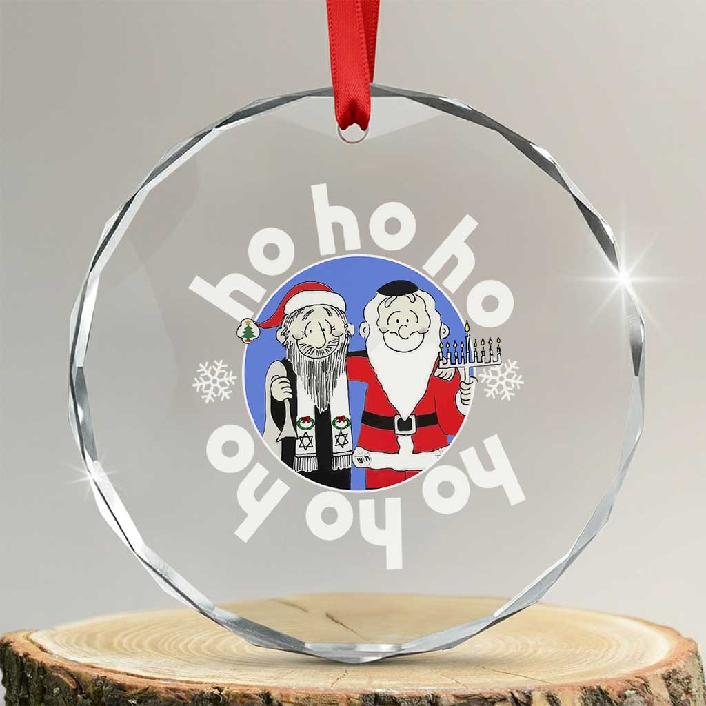 Funny Xmas Hanukkah Crystal Glass Ornament Triple Ho Yo Santa Hebrew Snowflake Menorah TS11