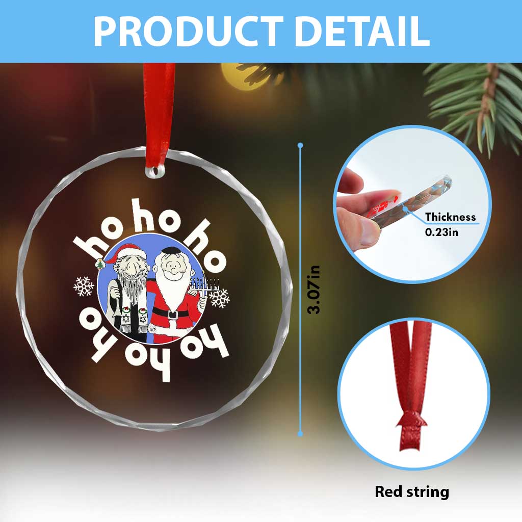 Funny Xmas Hanukkah Crystal Glass Ornament Triple Ho Yo Santa Hebrew Snowflake Menorah TS11
