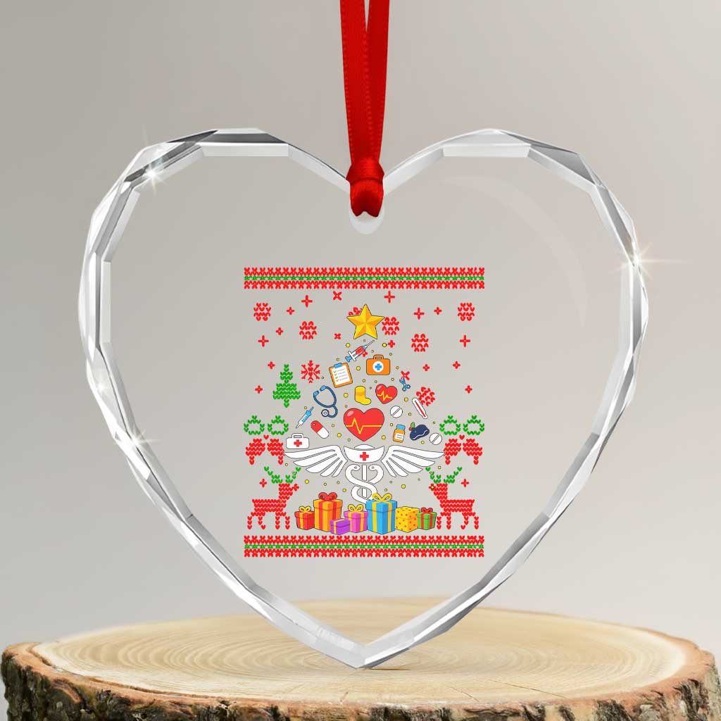 Funny Xmas Healthcare Worker Heart Crystal Glass Ornament Nurses And Doctors Pine Tree - Wonder Print Shop