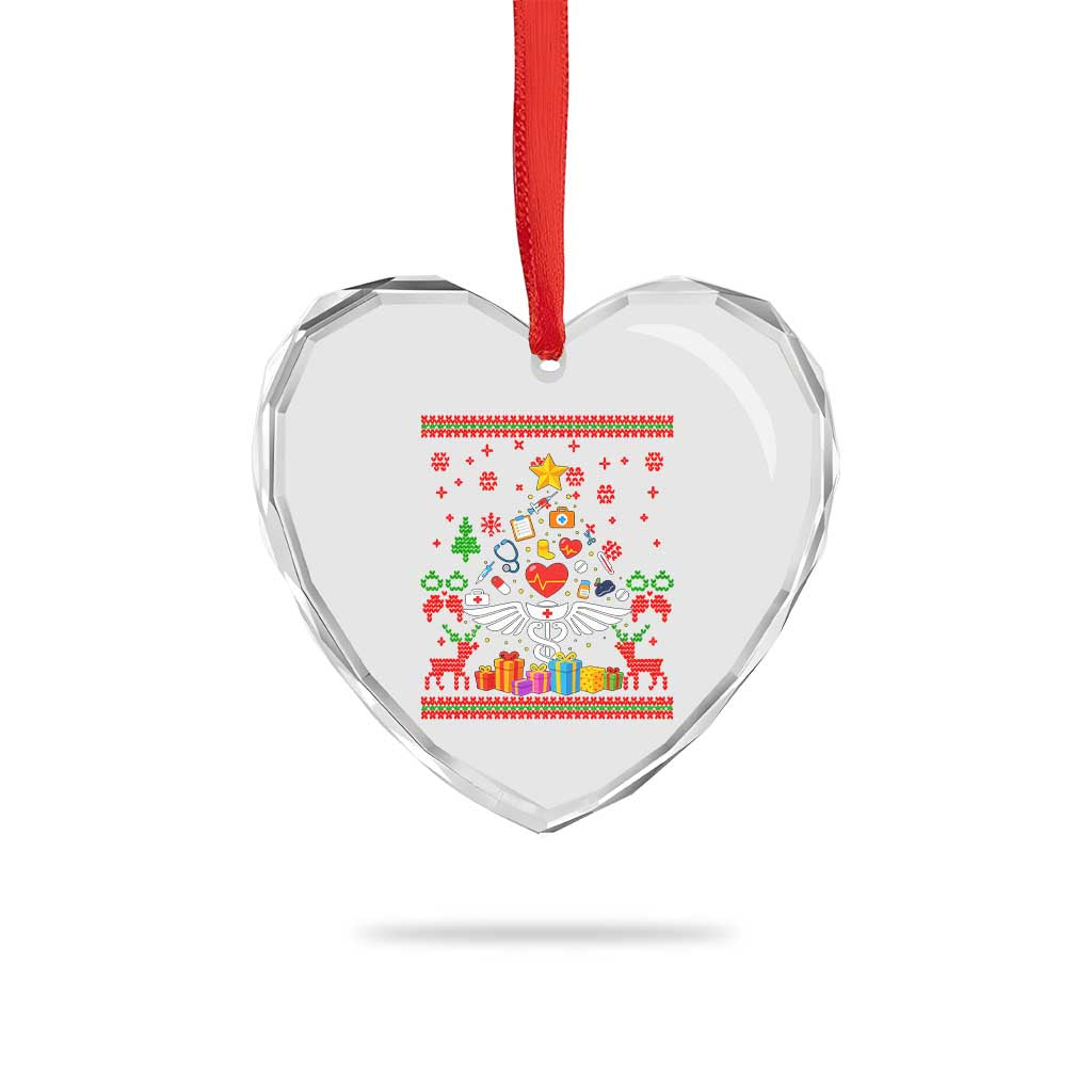 Funny Xmas Healthcare Worker Heart Crystal Glass Ornament Nurses And Doctors Pine Tree - Wonder Print Shop