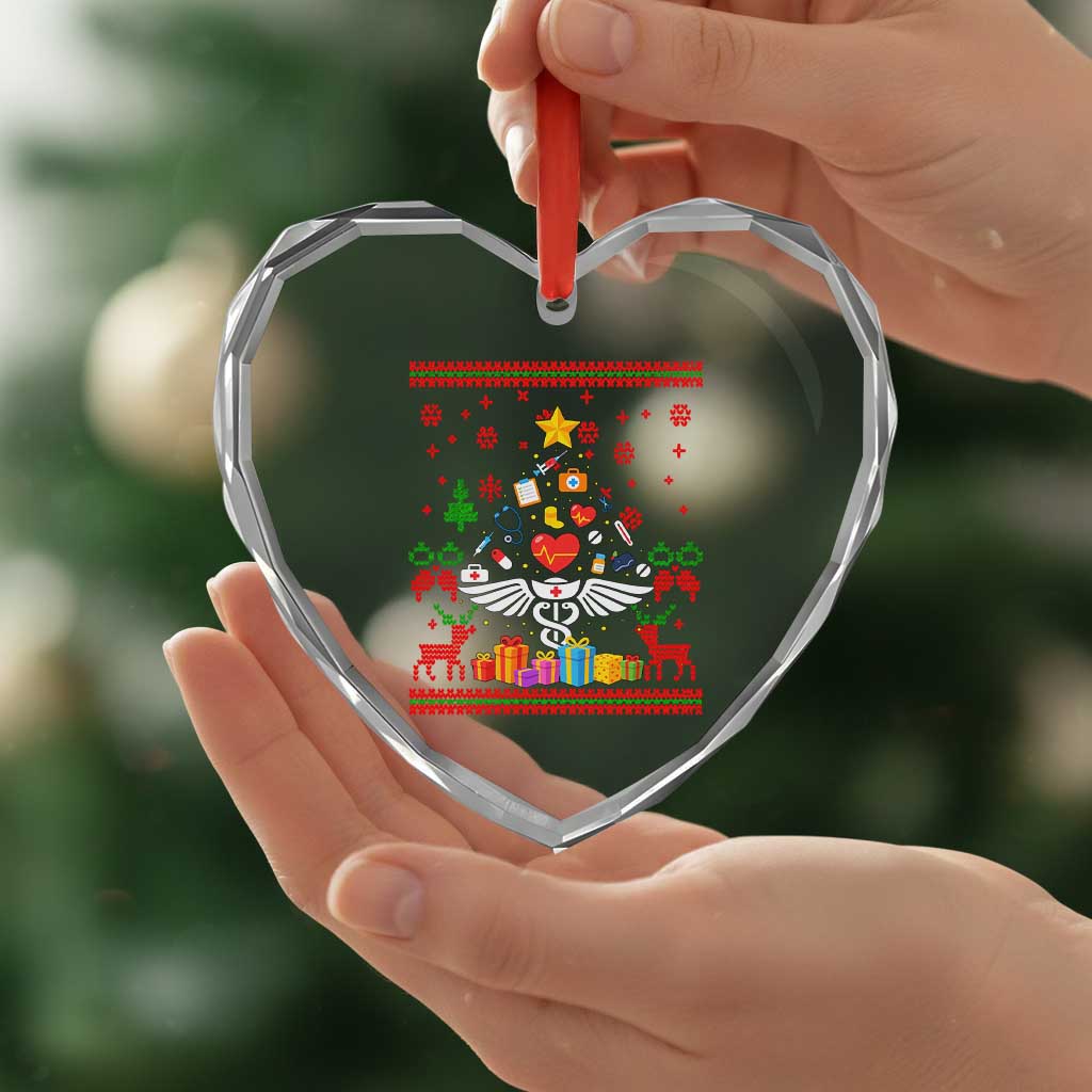 Funny Xmas Healthcare Worker Heart Crystal Glass Ornament Nurses And Doctors Pine Tree - Wonder Print Shop