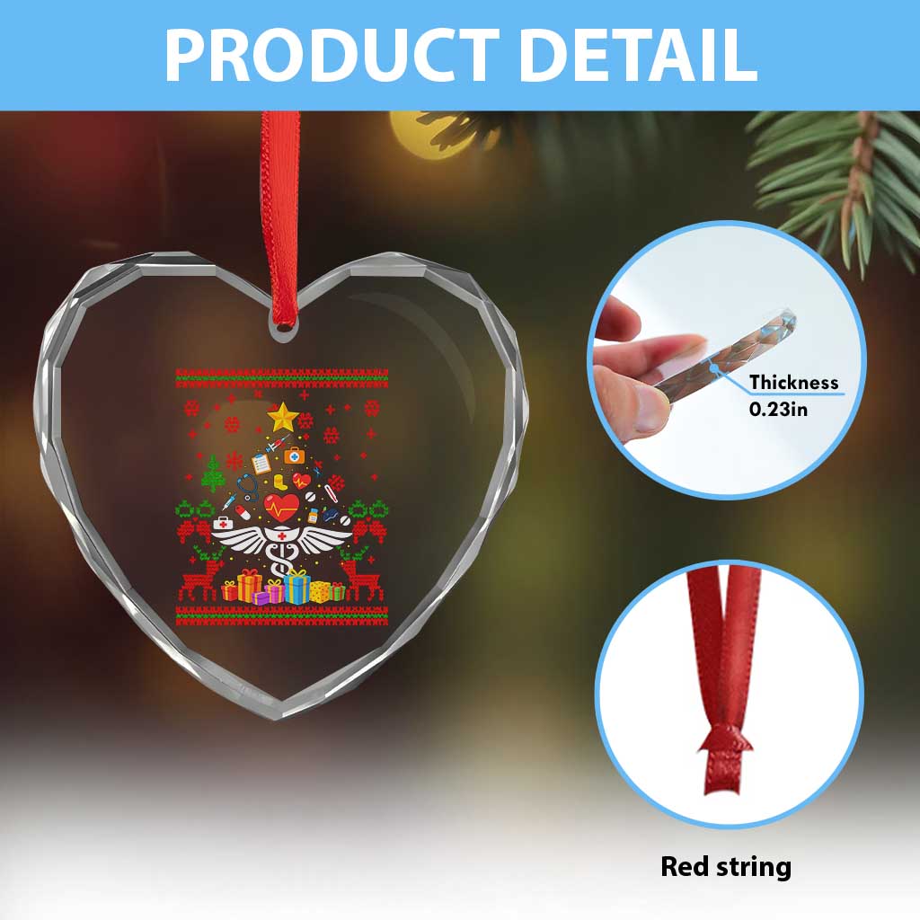 Funny Xmas Healthcare Worker Heart Crystal Glass Ornament Nurses And Doctors Pine Tree - Wonder Print Shop