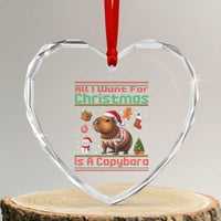 Funny Xmas Heart Crystal Glass Ornament All I Want For Christmas Is A Capybara - Wonder Print Shop