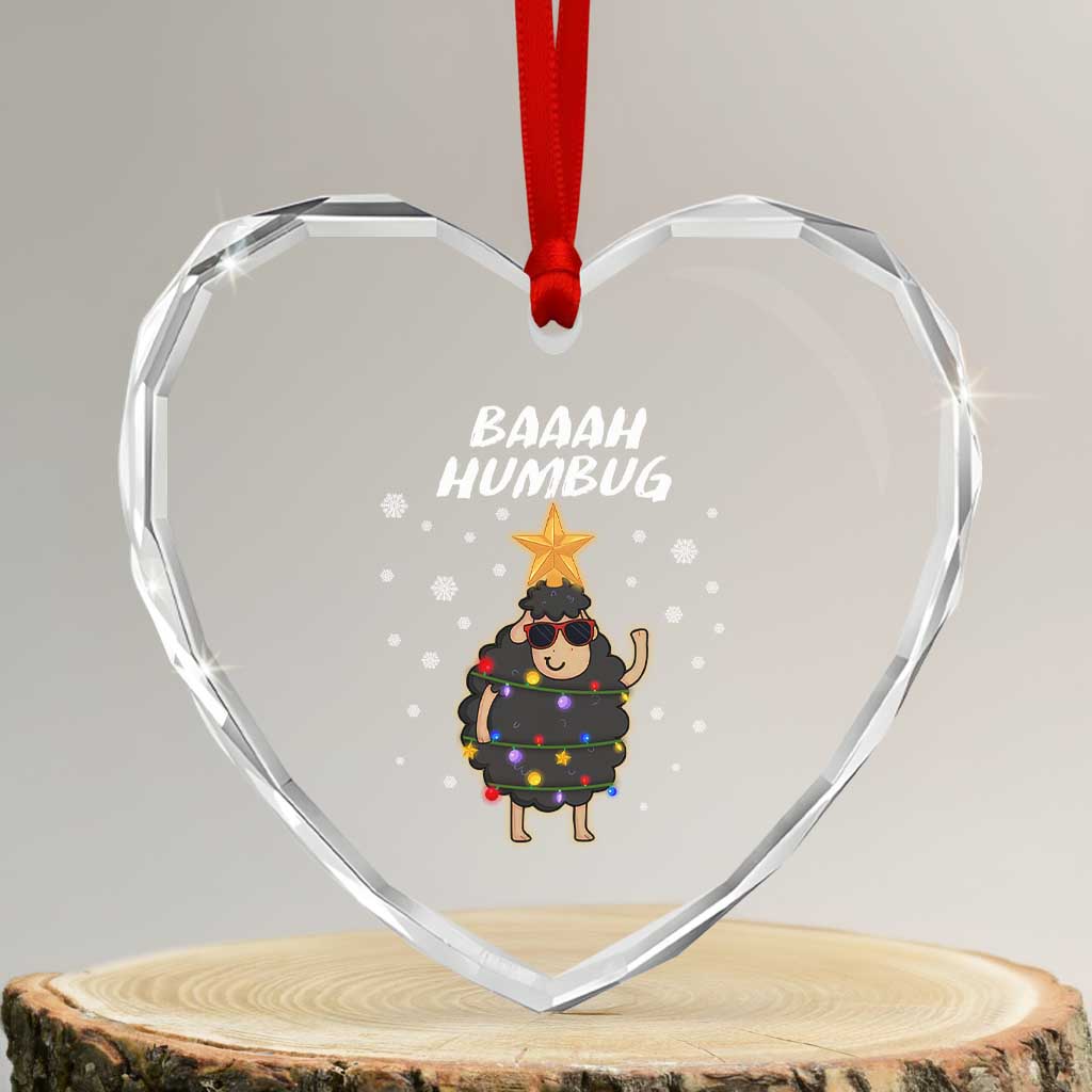 Funny Xmas Heart Crystal Glass Ornament Baaah Humbug Black Sheep Christmas Tree - Wonder Print Shop