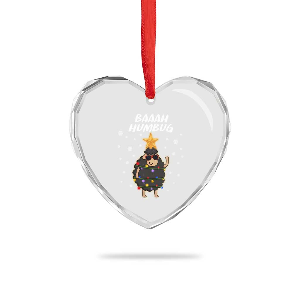 Funny Xmas Heart Crystal Glass Ornament Baaah Humbug Black Sheep Christmas Tree - Wonder Print Shop