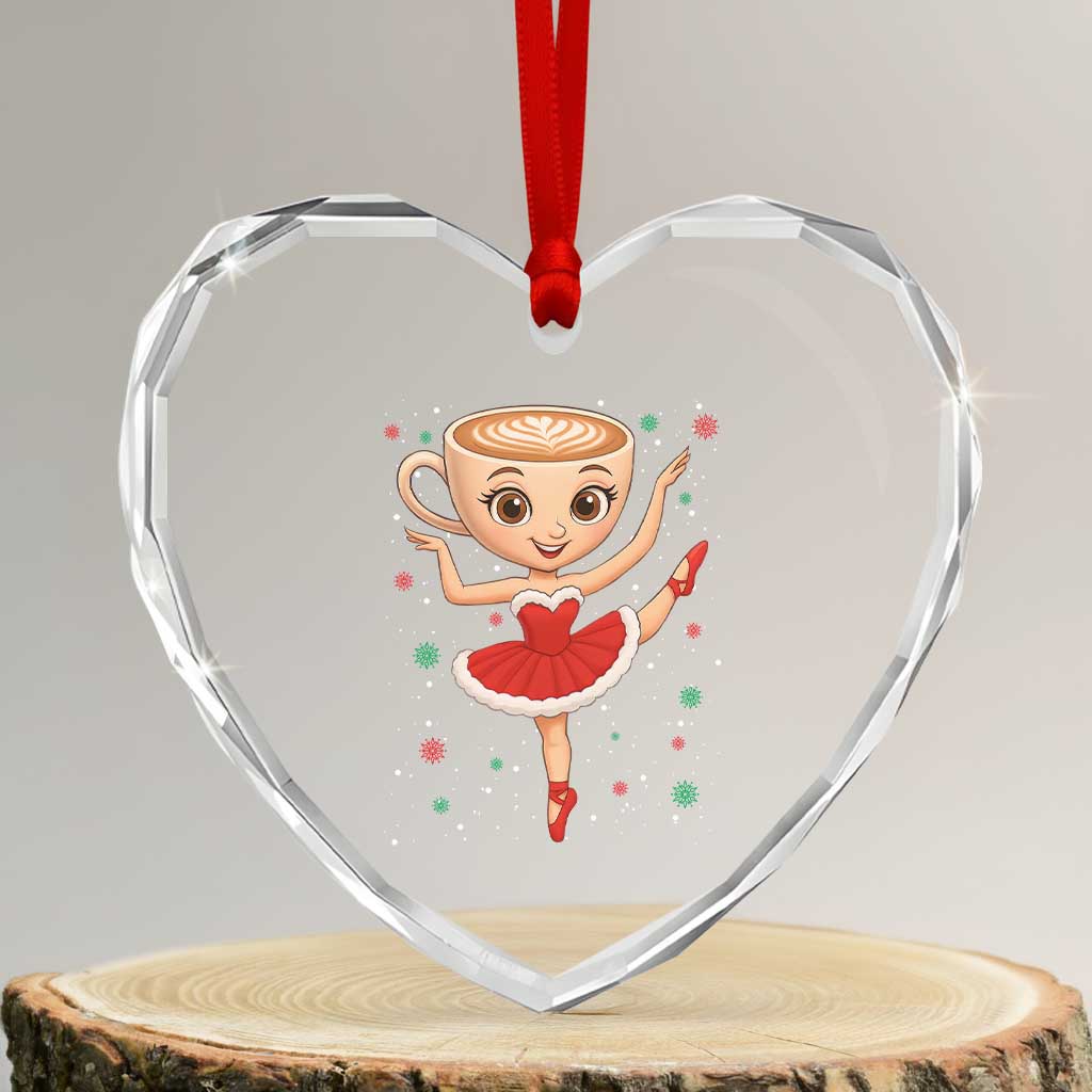 Funny Xmas Heart Crystal Glass Ornament Ballerina Cappuccino Brainrot Meme Gift - Wonder Print Shop