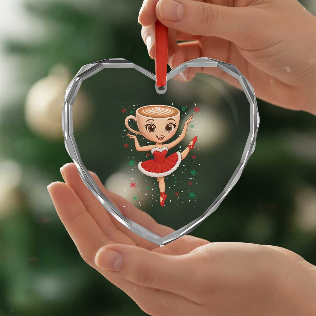 Funny Xmas Heart Crystal Glass Ornament Ballerina Cappuccino Brainrot Meme Gift - Wonder Print Shop