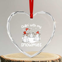 Funny Xmas Heart Crystal Glass Ornament Chillin With My Snowmies Funny Snowman Friendship - Wonder Print Shop