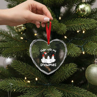 Funny Xmas Heart Crystal Glass Ornament Chillin With My Snowmies Funny Snowman Friendship - Wonder Print Shop