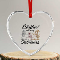 Funny Xmas Heart Crystal Glass Ornament Chilln' With My Snowmies Plaid Snowman - Wonder Print Shop