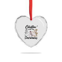 Funny Xmas Heart Crystal Glass Ornament Chilln' With My Snowmies Plaid Snowman - Wonder Print Shop