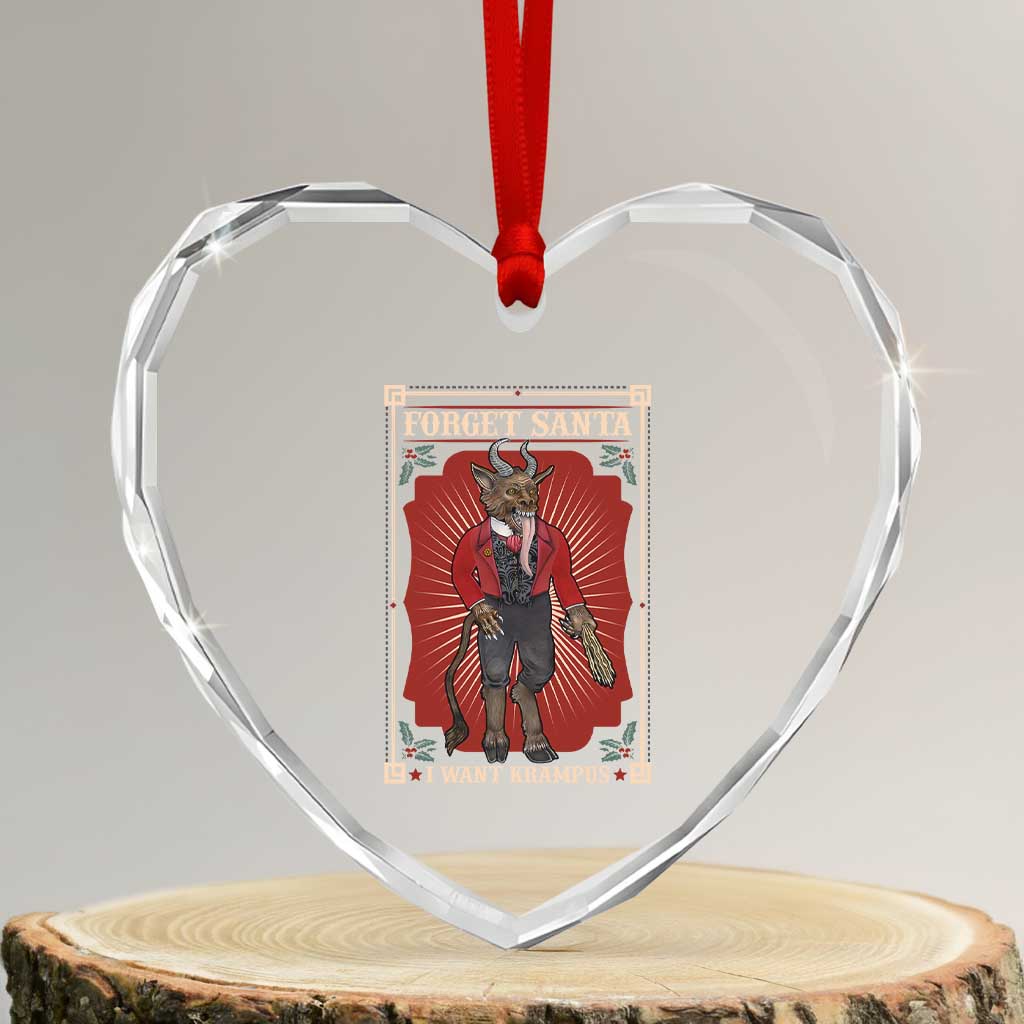 Funny Xmas Heart Crystal Glass Ornament Forget Santa I Want Krampus - Wonder Print Shop