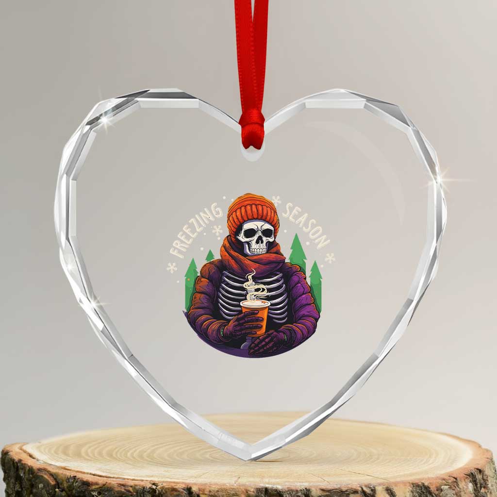 Funny Xmas Heart Crystal Glass Ornament Freezing Season Skeleton Chillin' Hot Cocoa - Wonder Print Shop
