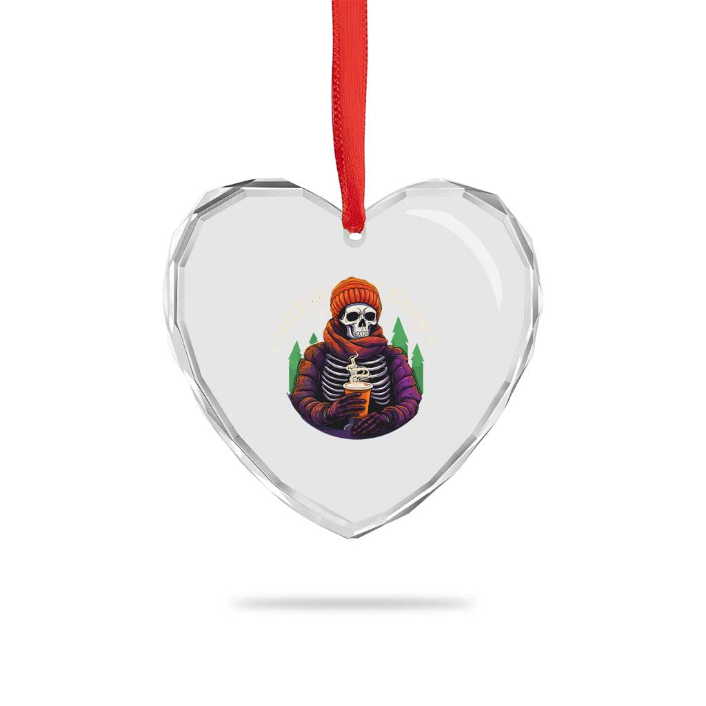 Funny Xmas Heart Crystal Glass Ornament Freezing Season Skeleton Chillin' Hot Cocoa - Wonder Print Shop
