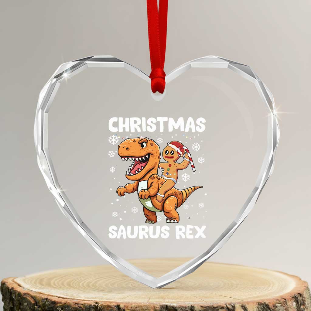 Funny Xmas Heart Crystal Glass Ornament Gingerbread Riding Dinosaur Christmas Saurus Rex - Wonder Print Shop