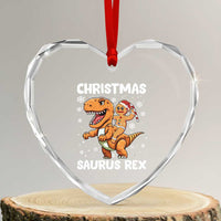 Funny Xmas Heart Crystal Glass Ornament Gingerbread Riding Dinosaur Christmas Saurus Rex - Wonder Print Shop
