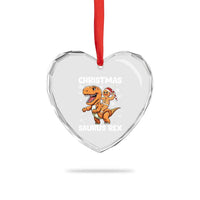 Funny Xmas Heart Crystal Glass Ornament Gingerbread Riding Dinosaur Christmas Saurus Rex - Wonder Print Shop
