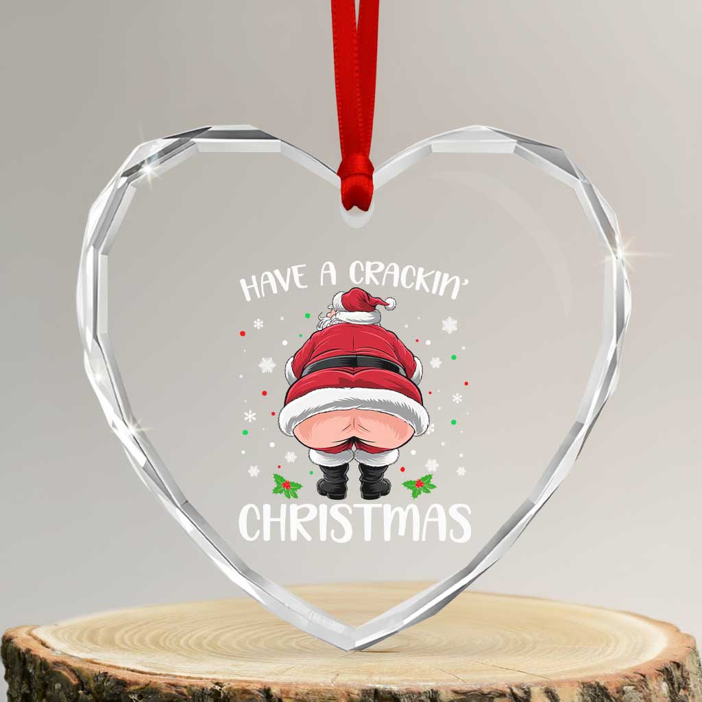 Funny Xmas Heart Crystal Glass Ornament Have A Crackin Christmas Santa - Wonder Print Shop