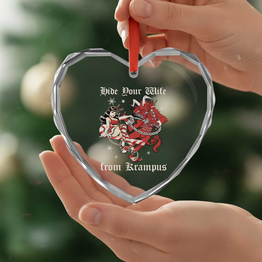 Funny Xmas Heart Crystal Glass Ornament Hide Your Wife From Krampus - Wonder Print Shop