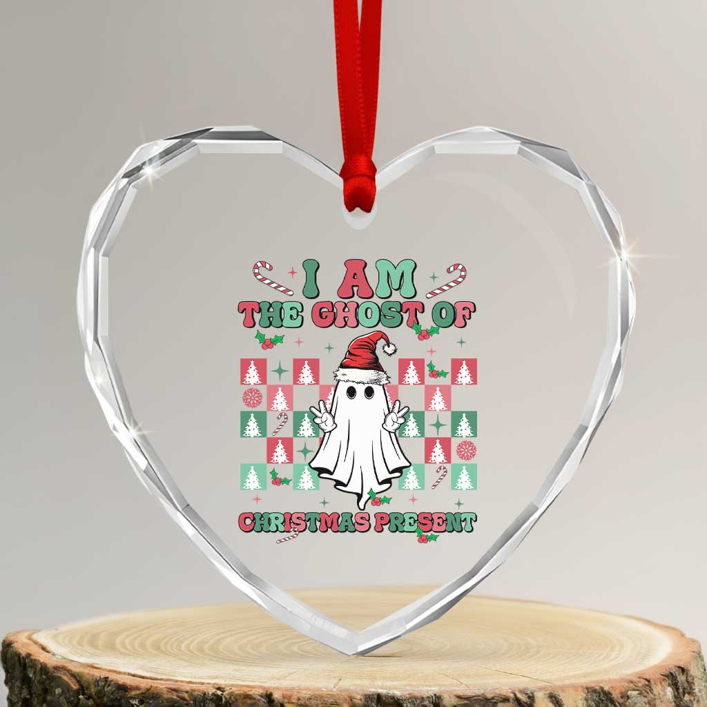 Funny Xmas Heart Crystal Glass Ornament I Am The Ghost Of Christmas Present - Wonder Print Shop